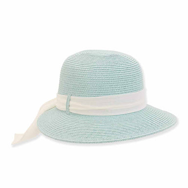 Petite Facesaver Hat with Chiffon Tie for Small Heads - Sunny Dayz Hat Wide Brim Hat Sun N Sand Hats HK390 SeaFoam Small (54 cm) 