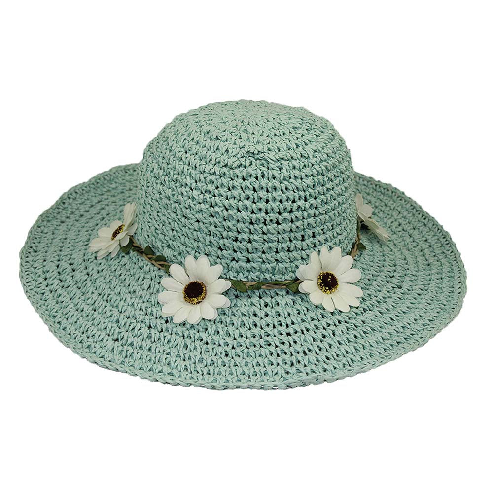 Petite Hat for Extra Small Heads - Daisy Flower Summer Hat Wide Brim Sun Hat Jeanne Simmons JS1083AQ Aqua Small (54 cm) 