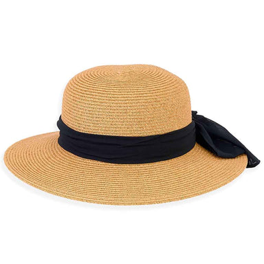 Petite Hats for Small Heads - Chiffon Bow Straw Wide Brim Beach Hat, Wide Brim Sun Hat - SetarTrading Hats 