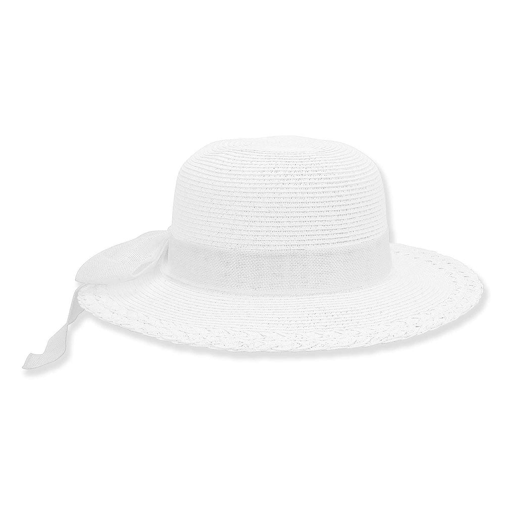 Petite Hats for Small Heads - Linen Bow Straw Wide Brim Sun Hat Wide Brim Sun Hat Sun N Sand Hats HK386 White Small (54 cm) 