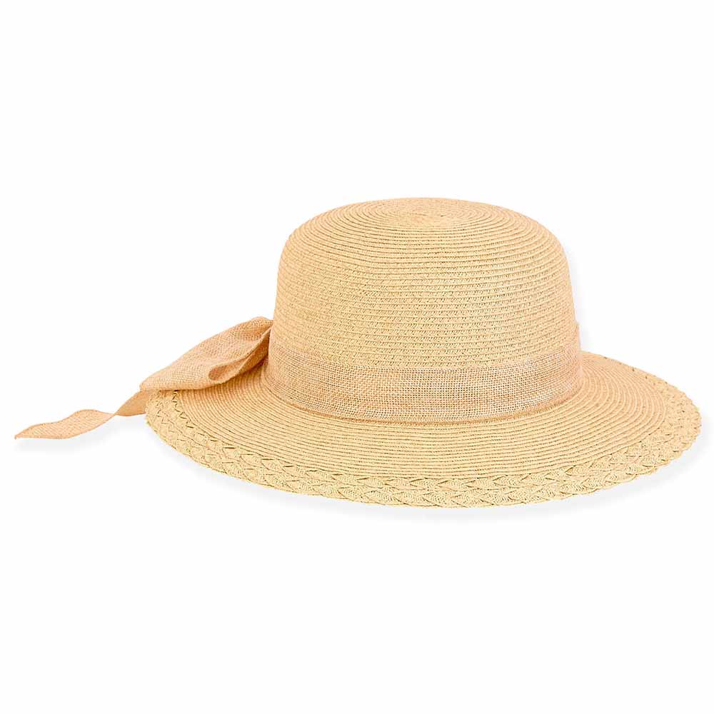 Petite Hats for Small Heads - Linen Bow Straw Wide Brim Sun Hat White / Small (54 cm)