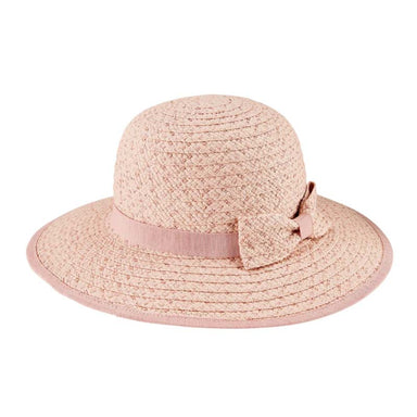 Petite Pink Wide Brim Sun Hat with Bow - San Diego Hat Wide Brim Sun Hat San Diego Hat Company PBK6595LGBSH Pink Extra-Small (52 cm) 