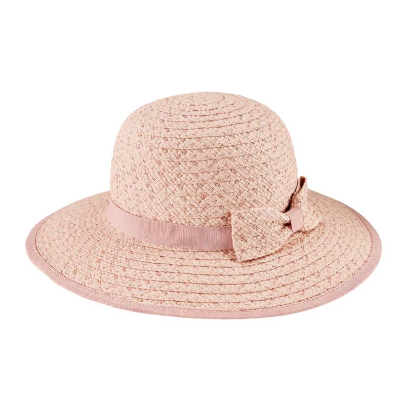 Petite Pink Wide Brim Sun Hat with Bow - San Diego Hat, Wide Brim Sun Hat - SetarTrading Hats 