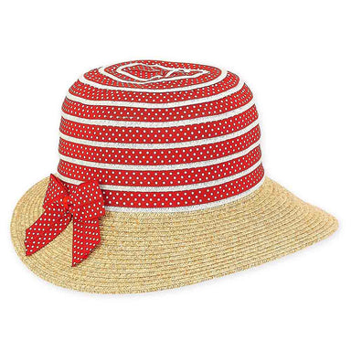 Petite Polka Dot Ribbon Sun Hat for Small Heads - Sunny Dayz™ Hats, Facesaver Hat - SetarTrading Hats 