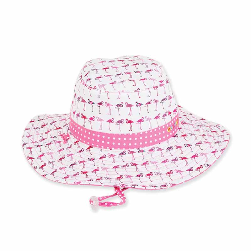 Petite Reversible Pink Flamingo Polka Dot Sun Hat - Sunny Dayz Hat Wide Brim Sun Hat Sun N Sand Hats HKY163 Pink XS (54 cm) 