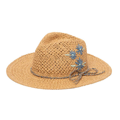 Petite Safari Hat with Embroidered Flower Accent - San Diego Hat Safari Hat San Diego Hat Company PBK6622LGTAN Tan Small (54 CM) 