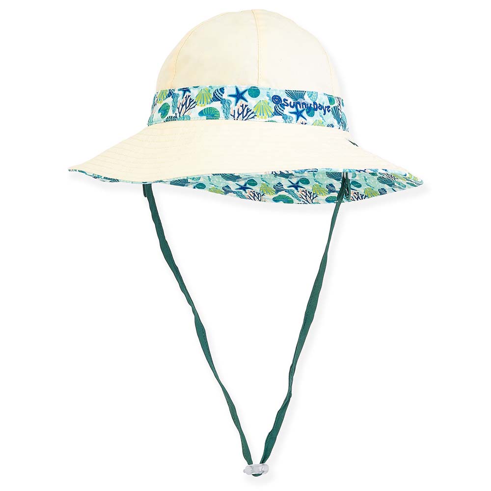 Petite Size Reversible Sea Shells Cotton Sun Hat - Sunny Dayz Hat Bucket Hat Sun N Sand Hats    