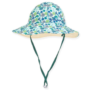 Petite Size Reversible Sea Shells Cotton Sun Hat - Sunny Dayz Hat Bucket Hat Sun N Sand Hats HK411-L Green Small (55 cm) 