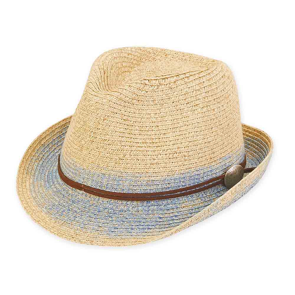Petite Size Straw Fedora Hat with Denim Look Brim - Sunny Dayz™ Fedora Hat Sun N Sand Hats HK282 Natural Small (54 cm) 