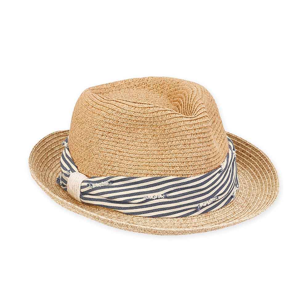 Petite Size Straw Fedora Hat with Striped Nautical Band - Sunny Dayz™ Fedora Hat Sun N Sand Hats HK281 Natural Small (54 cm) 