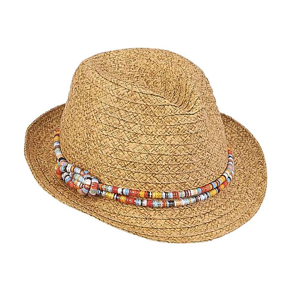 Petite Size Woven Straw Fedora Hat with Colorful Band - Sunny Dayz™ Fedora Hat Sun N Sand Hats HK212 Natural Small (54 cm) 