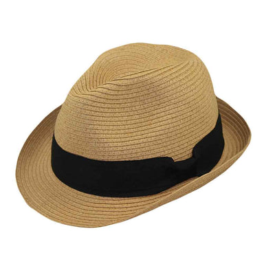 Petite Straw Fedora Hat with Black Band - Jeanne Simmons Hats Fedora Hat Jeanne Simmons JS8439BZ Bronze Small (56 cm) 