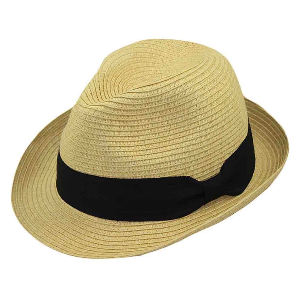 Petite Straw Fedora Hat with Black Band - Jeanne Simmons Hats, Fedora Hat - SetarTrading Hats 
