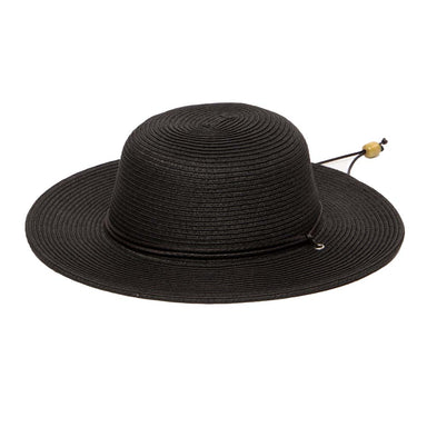 Petite Straw Wide Brim Sun Hat with Chin Cord - San Diego Hat Co Wide Brim Sun Hat San Diego Hat Company PBG1KIDOSBLK Black Small (54 cm) 