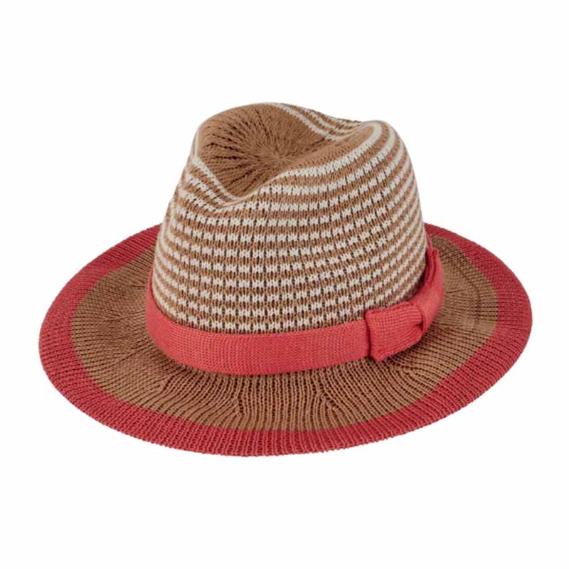 Petite Striped Crown Knit Fedora Hat - San Diego Hat Fedora Hat San Diego Hat Company KNK3475LGCML Camel Extra-small (52 CM) 