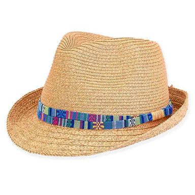 Petite Tribal Band Fedora for Small Heads - Sunny Dayz™ Hats Fedora Hat Sun N Sand Hats HK454 Tan Small (54 cm) 