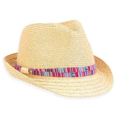 Petite Tribal Band Fedora for Small Heads - Sunny Dayz™ Hats Fedora Hat Sun N Sand Hats HK455 Natural Small (54 cm) 