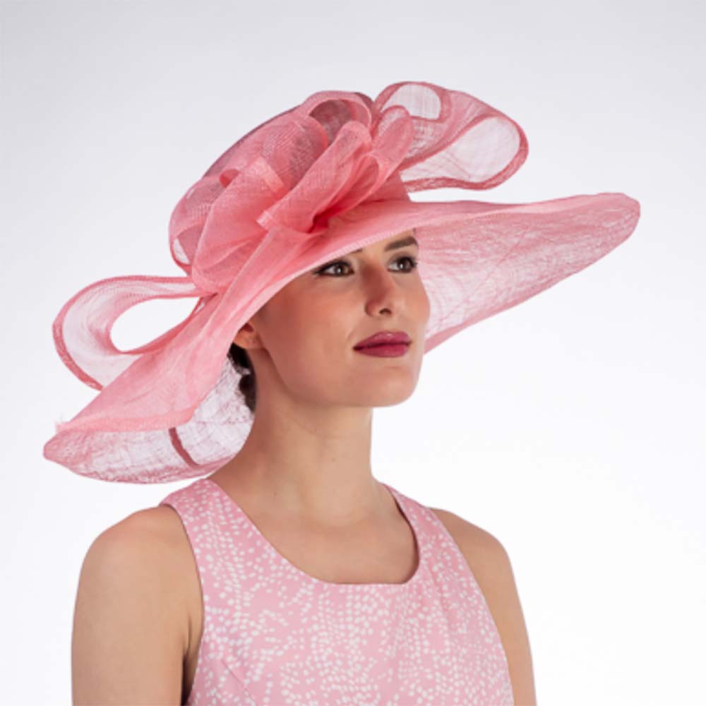 Pink Loopy Bow Wide Brim Sinamay Dress Hat - KaKyCO Dress Hat KaKyCO    