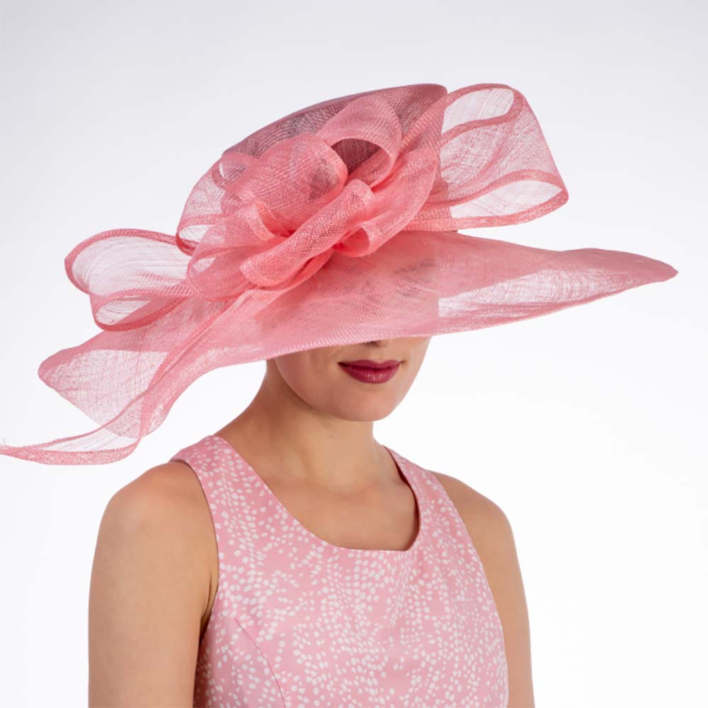 Pink Loopy Bow Wide Brim Sinamay Dress Hat - KaKyCO Dress Hat KaKyCO 11603314 Pink M/L (58 cm) 