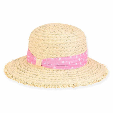 Pink Palm Straw Boater Hat for Petite Heads - Sunny Dayz™, Wide Brim Hat - SetarTrading Hats 