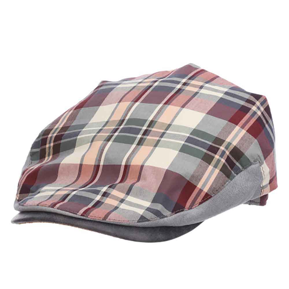 Plaid Cotton Flat Cap with Faux Leather Peak - Stacy Adams Hats Flat Cap Stacy Adams Hats SA675BLS Blue S/M 