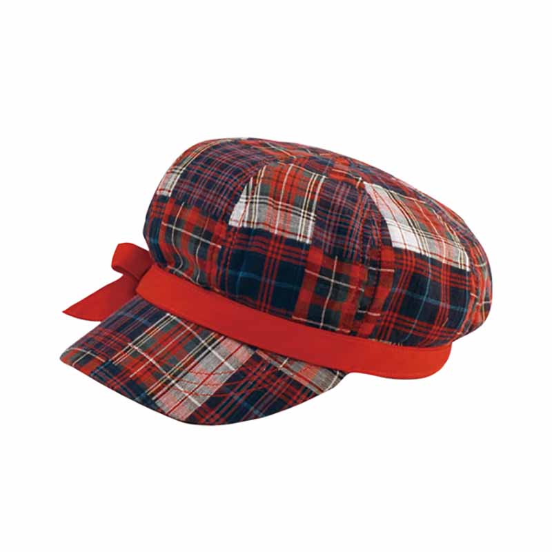 Plaid Cotton Newsboy Cap with Bow for Small Heads Cap MegaCI MC6570Y-RD Red Extra-Small (53 cm) 
