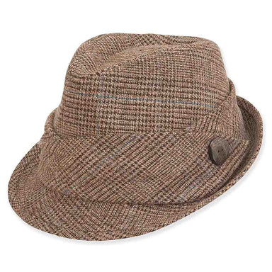Plaid Fedora with Button Accent for Fall - Adora Hats® Fedora Hat Adora Hats AD1200A Camel S/M (56-57 cm) 