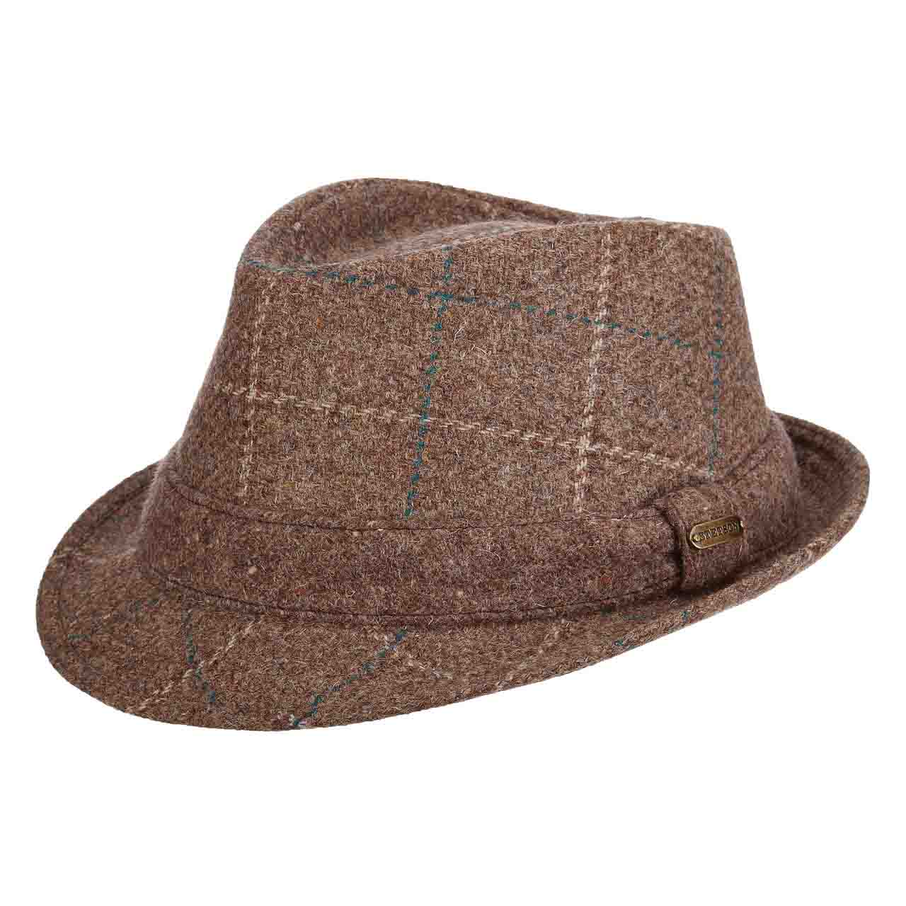 Plaid Italian Wool Fedora Hat - Stetson Hats Fedora Hat Stetson Hats STW249 Brown Large 
