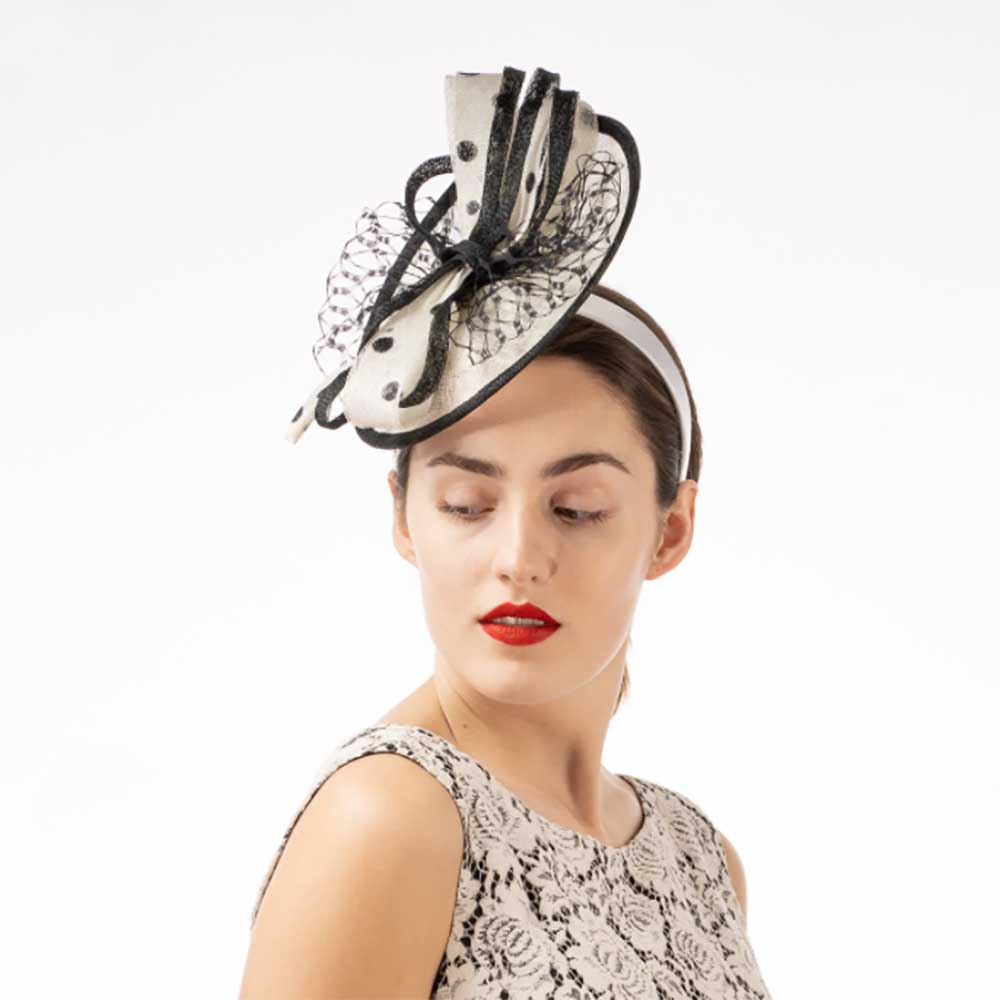 Polka Dot Bow Sinamay Cocktail Hat - KaKyCO — SetarTrading Hats display picture 2