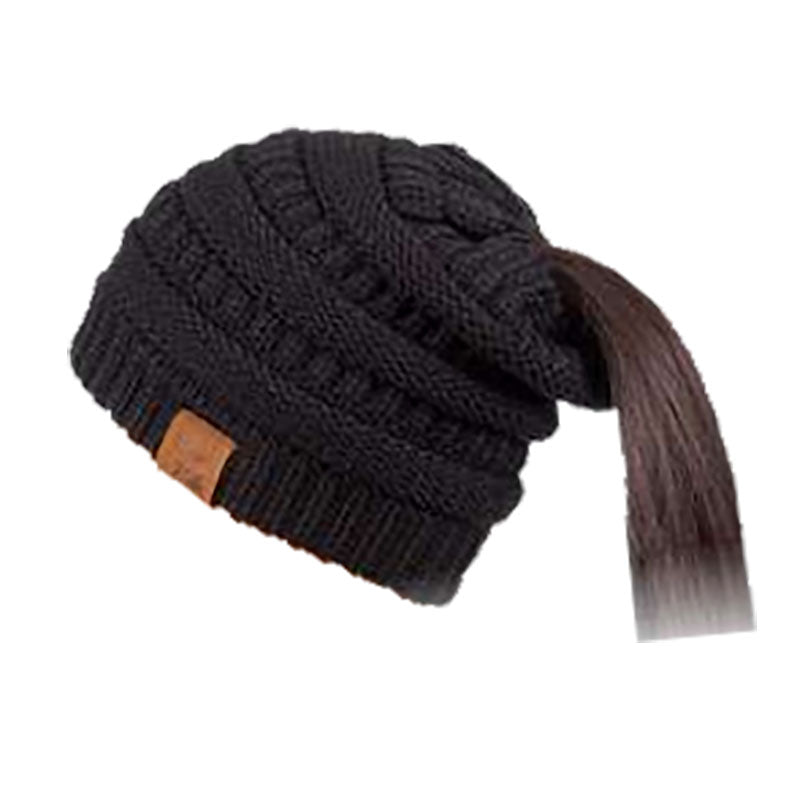Ponytail Hole Knit Slouchy Beanie - Karen Keith Beanie Great hats by Karen Keith bean1bk Black  