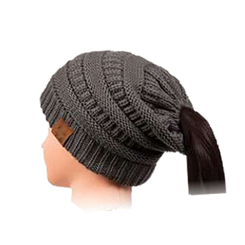 Ponytail Hole Knit Slouchy Beanie - Karen Keith Beanie Great hats by Karen Keith bean1cl Charcoal  