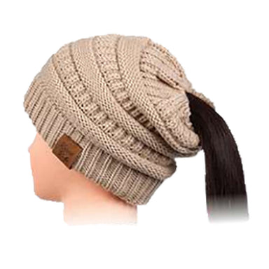 Ponytail Hole Knit Slouchy Beanie - Karen Keith, Beanie - SetarTrading Hats 