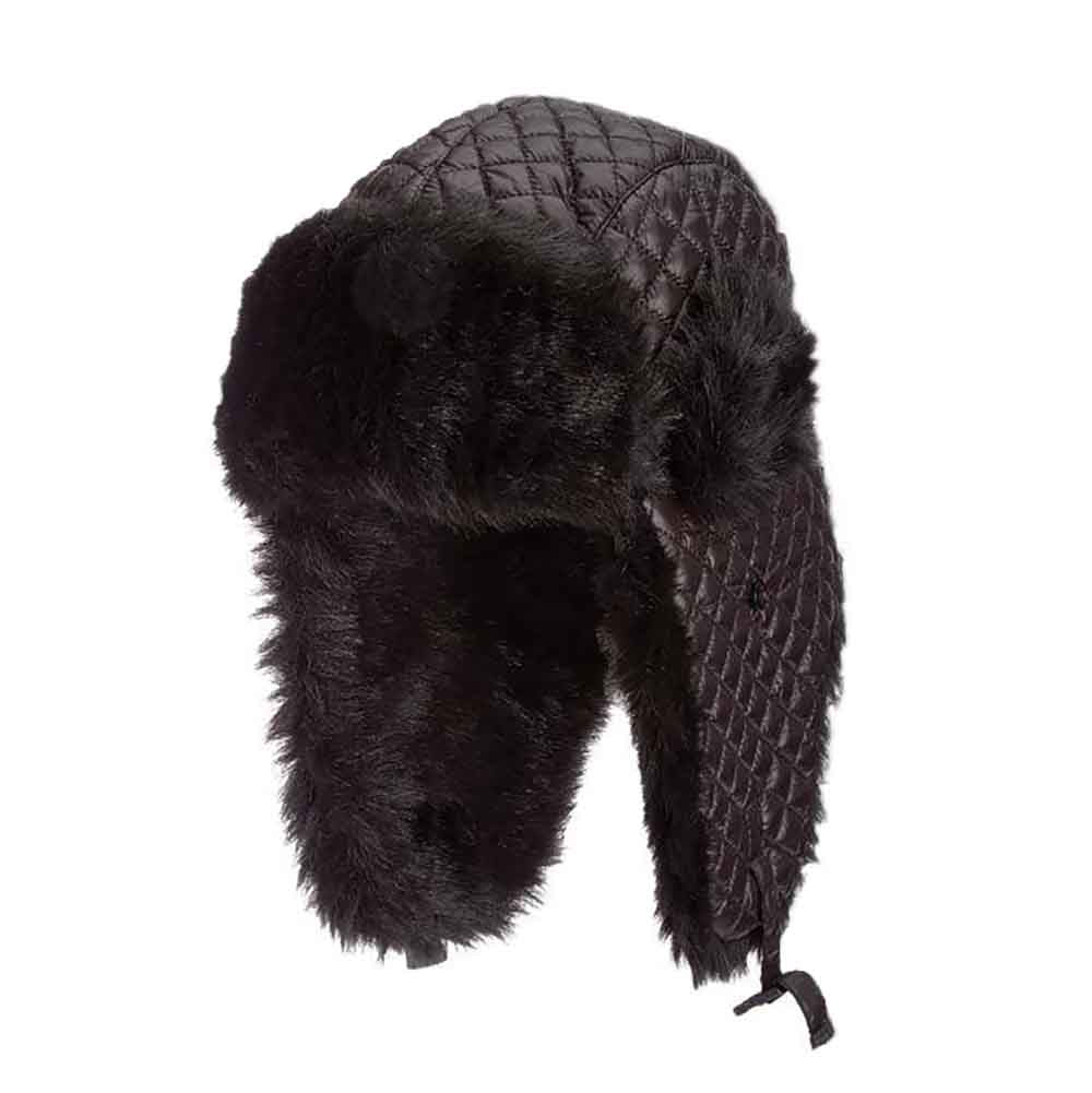 Quilted Trooper Hat with Faux Fur Lined Earflap - Scala Hats Trapper Hat Scala Hats LW290BK Black Medium 