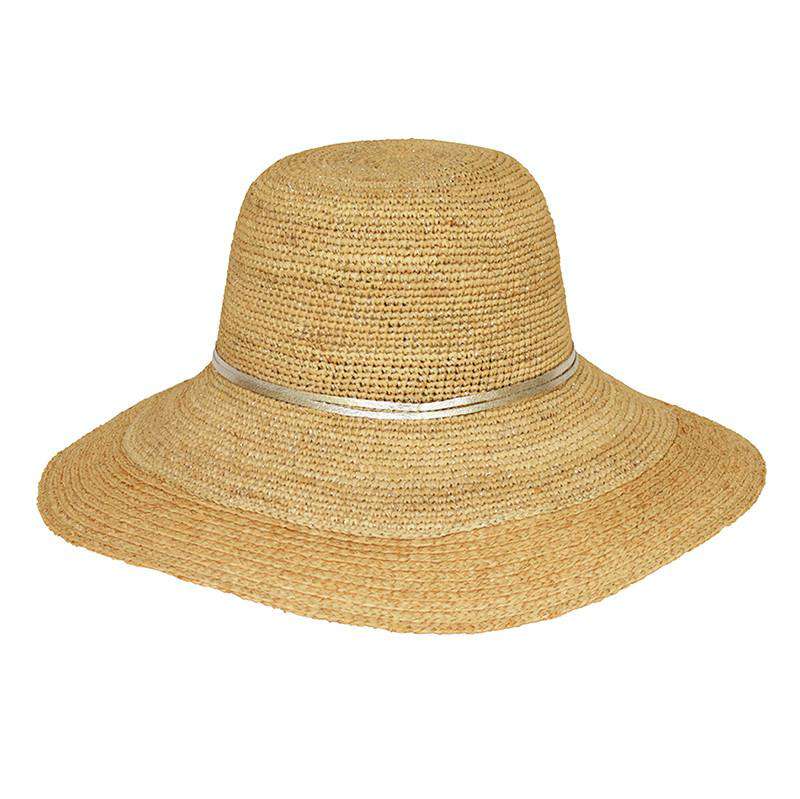 Large Crocheted Raffia Beach Hat with Silver Tie Floppy Hat Something Special LA    