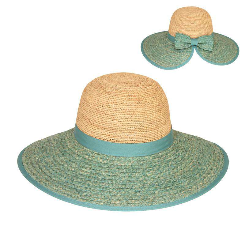 Two Tone Raffia Beach Hat with Bow Wide Brim Hat Something Special LA WSraf1353AQ Aqua  