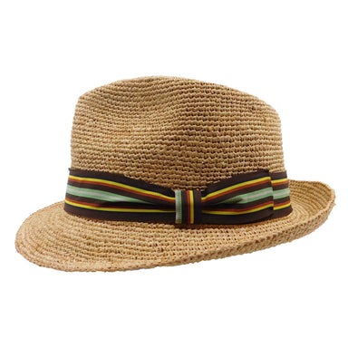 Raffia Fedora Hat with Striped Band - Brooklyn Hat Co Fedora Hat Brooklyn Hat BKN1614 Natural Large (59 cm) 