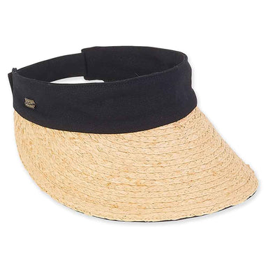 Raffia Sun Visor with Wide Cotton Band - Sun 'N' Sand Hat Visor Cap Sun N Sand Hats HH2285B Black  