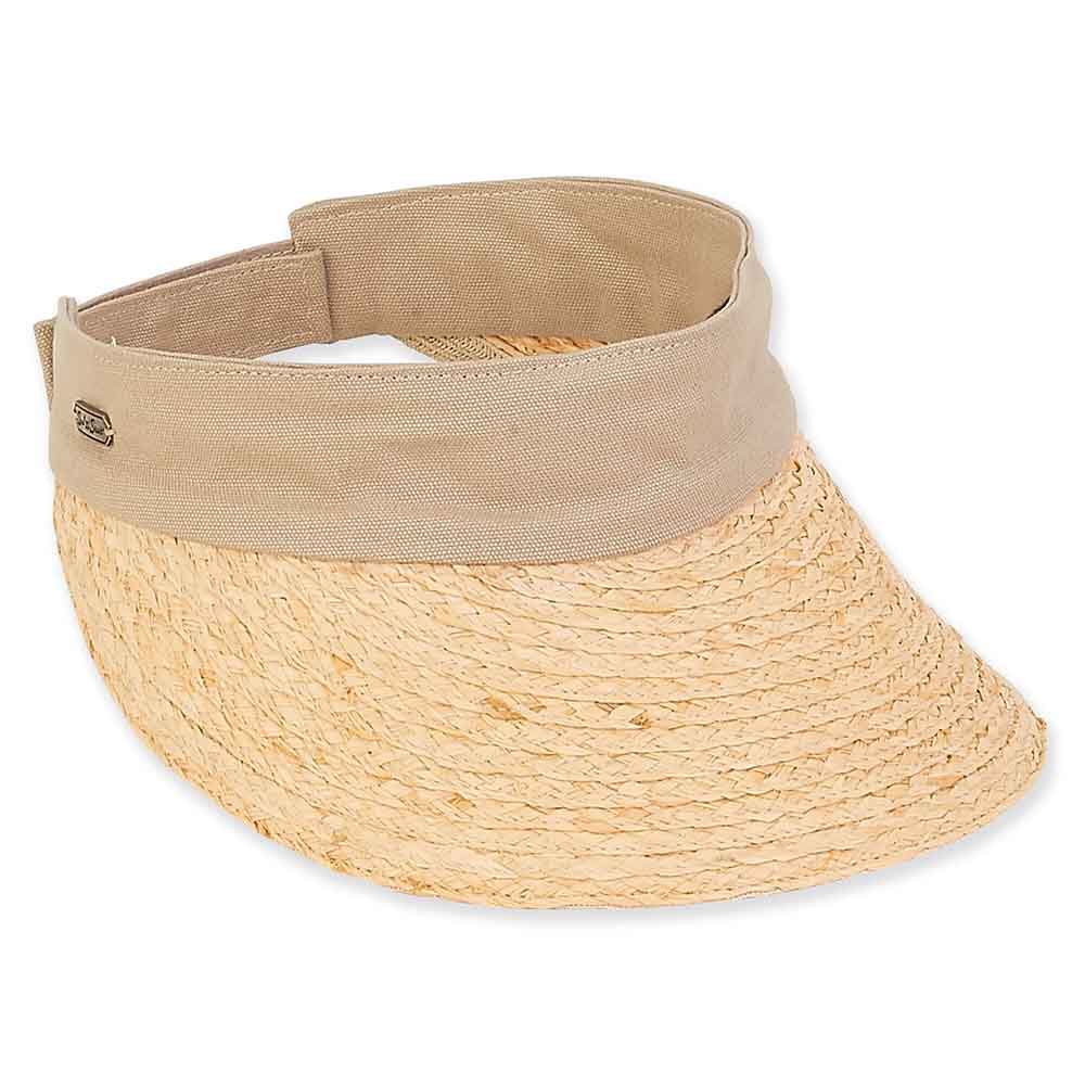Raffia Sun Visor with Wide Cotton Band - Sun 'N' Sand Hat Visor Cap Sun N Sand Hats    