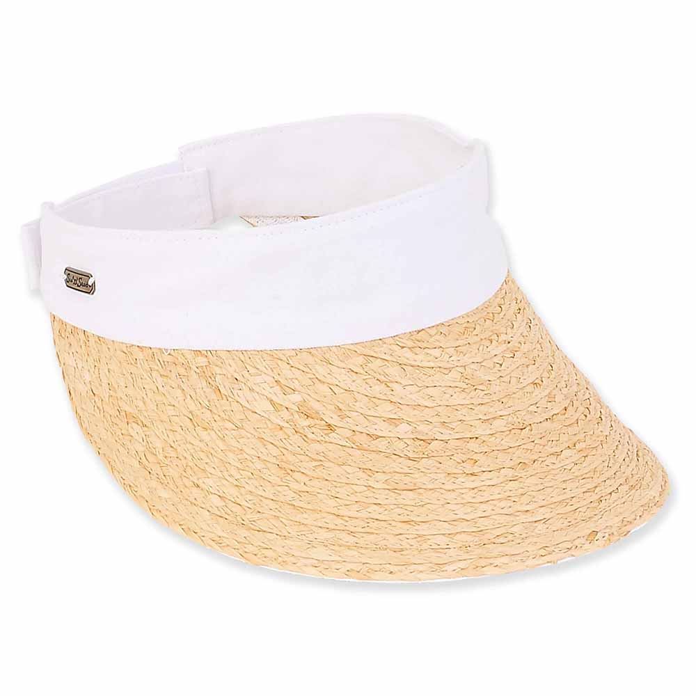 Raffia Sun Visor with Wide Cotton Band - Sun 'N' Sand Hat Visor Cap Sun N Sand Hats HH2285A White  