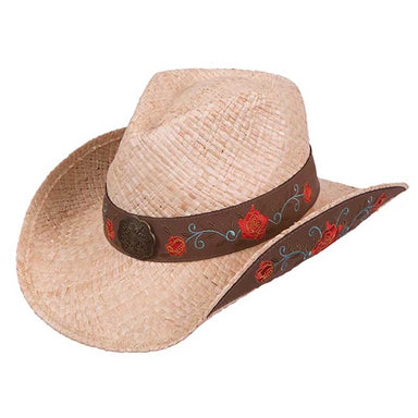 Red Rose Embroidered Cowboy Hat for Small Heads - Karen Keith Hats Cowboy Hat Great hats by Karen Keith RM10L-E Natural Small (54 cm") 