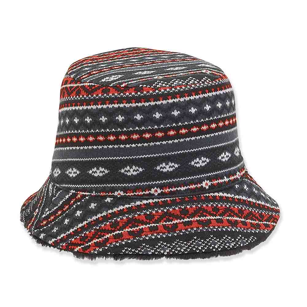 Reversible Faux Fur Bucket Hat with Jacquard Jersey Lining - Adora® Hats, Bucket Hat - SetarTrading Hats 