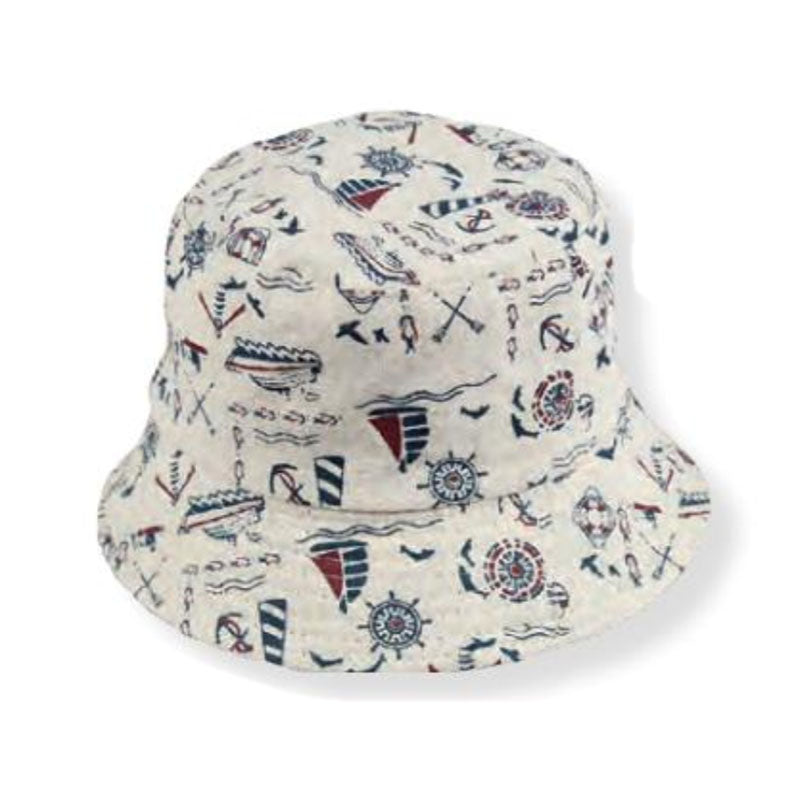 Small Heads Reversible Nautical Cotton Bucket Hat - Jeanne Simmons Hats Bucket Hat Jeanne Simmons js1012 Light Grey XS 