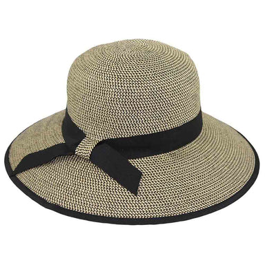 Ribbon Trimmed Wide Brim Sun Hat - Jeanne Simmons Hats Wide Brim Hat Jeanne Simmons js8255BK Black Tweed Medium (57 cm) 