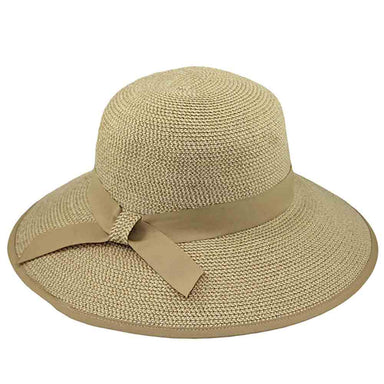 Ribbon Trimmed Wide Brim Sun Hat - Jeanne Simmons Hats Wide Brim Hat Jeanne Simmons js8255TN Tan Tweed Medium (57 cm) 