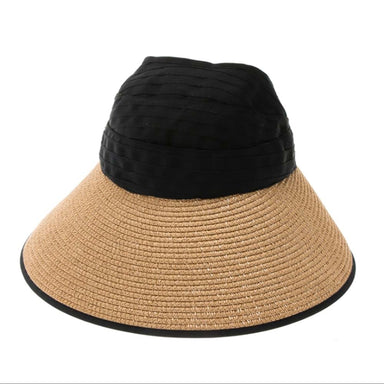 Ribbon and Straw Wide Brim Ponytail Sun Hat - Boardwalk Hats, Visor Cap - SetarTrading Hats 