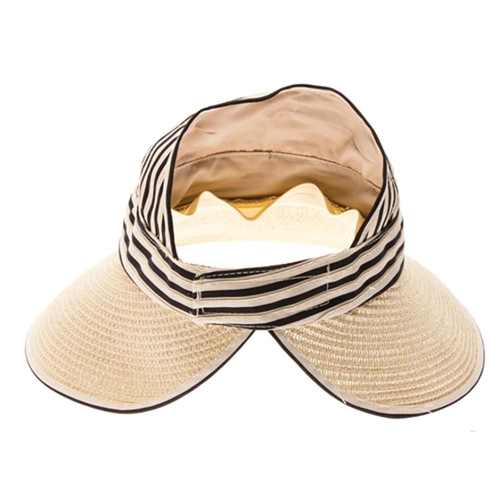 Ribbon and Straw Wide Brim Ponytail Sun Hat - Boardwalk Hats Ivory / Black / Os