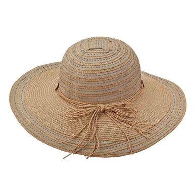Ribbon and Straw Striped Crown Wide Brim Sun Hat - Tropical Trends Wide Brim Sun Hat Dorfman Hat Co.    