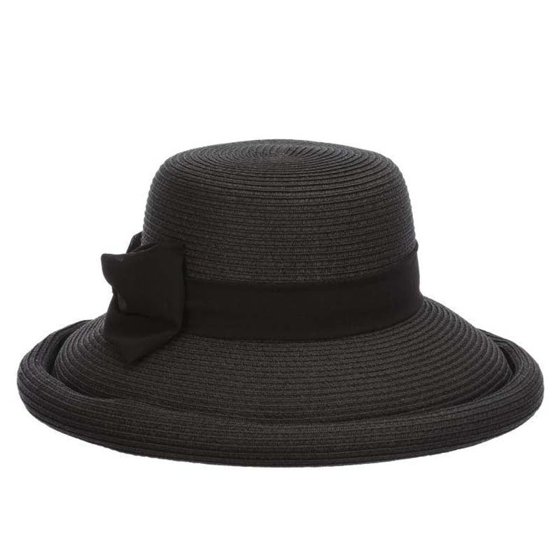 Rolled Brim Sun Hat with Chiffon Bow - Callanan Handmade Hats Wide Brim Hat Callanan Hats CR355bk Black Medium (57 cm) 