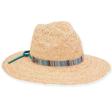 Rough Braid Raffia Hat with Guatemalan Pattern Band - Sun 'N' Sand Hats Lifeguard Hat Sun N Sand Hats HH2763A Natural OS (57.5 cm)