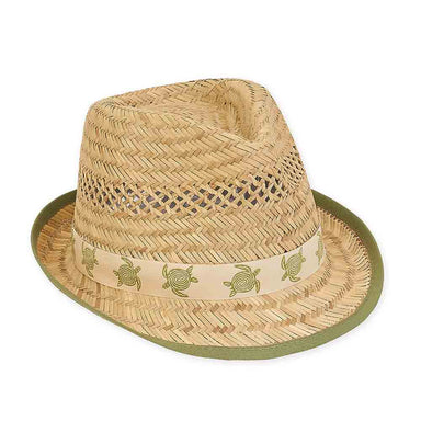 Rush Straw Turtle Band Fedora for Small Heads - Sunny Dayz™ Hats Fedora Hat Sun N Sand Hats HK285 Natural Small (54 cm) 